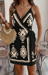 Women's Vacation Casual Retro Print Tie Front Cami Mini Dress