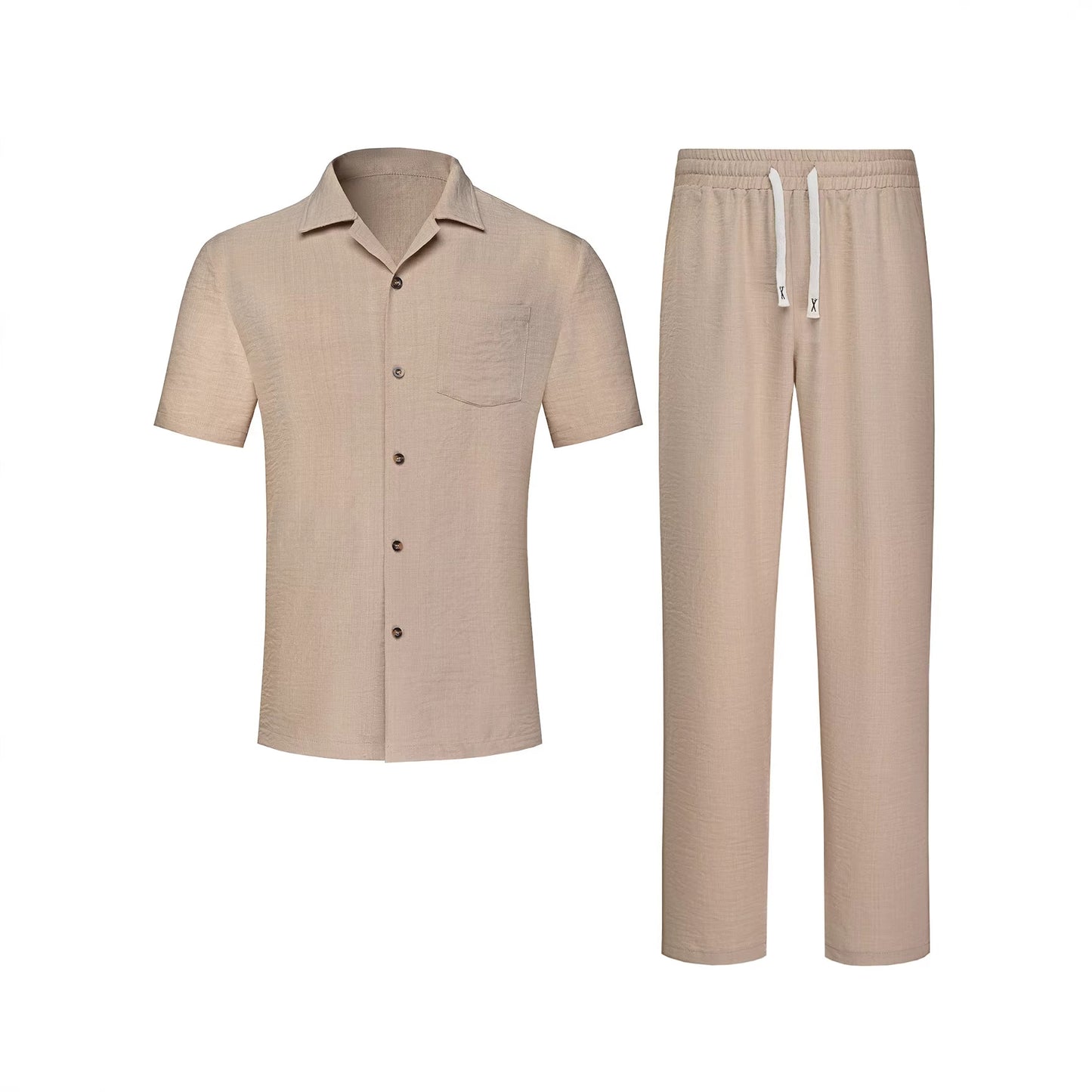 Completo da uomo con camicia casual a tinta unita con risvolto e pantaloni