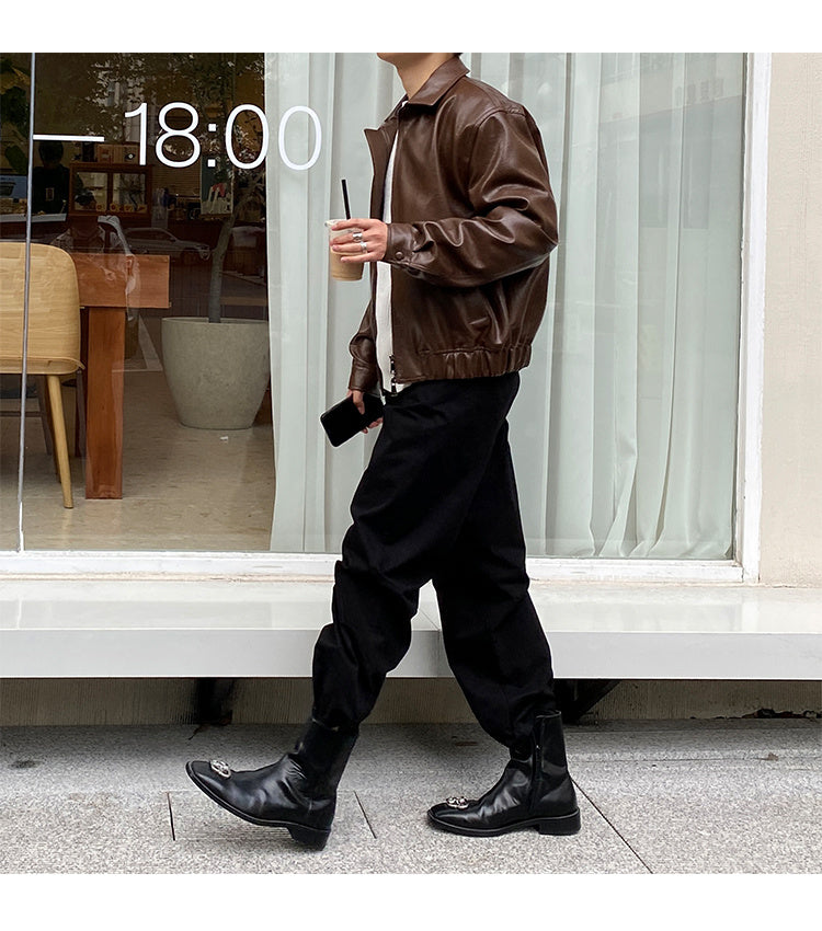 Retro Young Men's Loose Short Leather Jacket