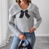 Women's Large Lapel Bow Splicing Pullover Sweater