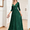 Vestito da sera formale con paillettes, scollo a V, vita alta