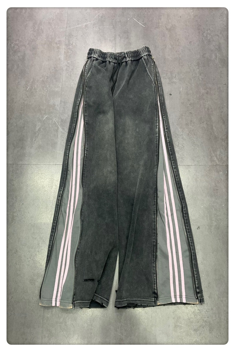 Pantaloni larghi a gamba larga con cerniera laterale bidirezionale e tre barre Design Sense