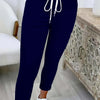 Women's Solid Color Versatile Casual Trousers With Belt And Slim Cuffs