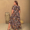 Womens Plus-Size Bohemian V-Neck Printed Short-Sleeve Dress