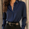 Navy Plain Silk Long Sleeve Shirt