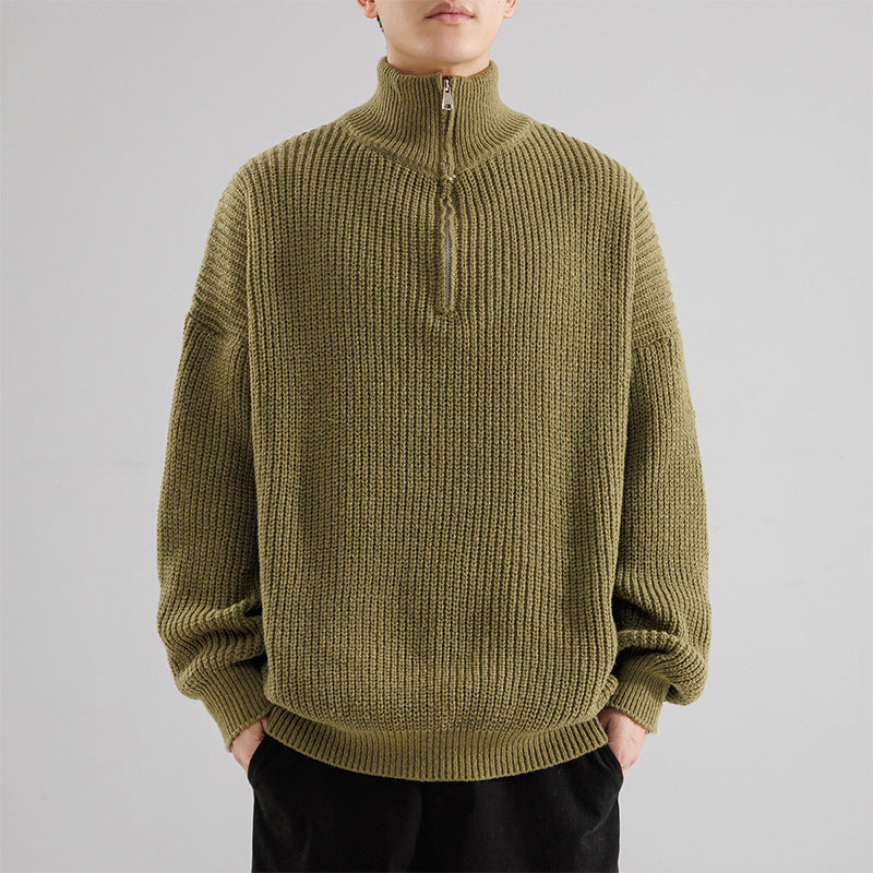 Maglione termico ispessente con mezza cerniera e collo alto da uomo