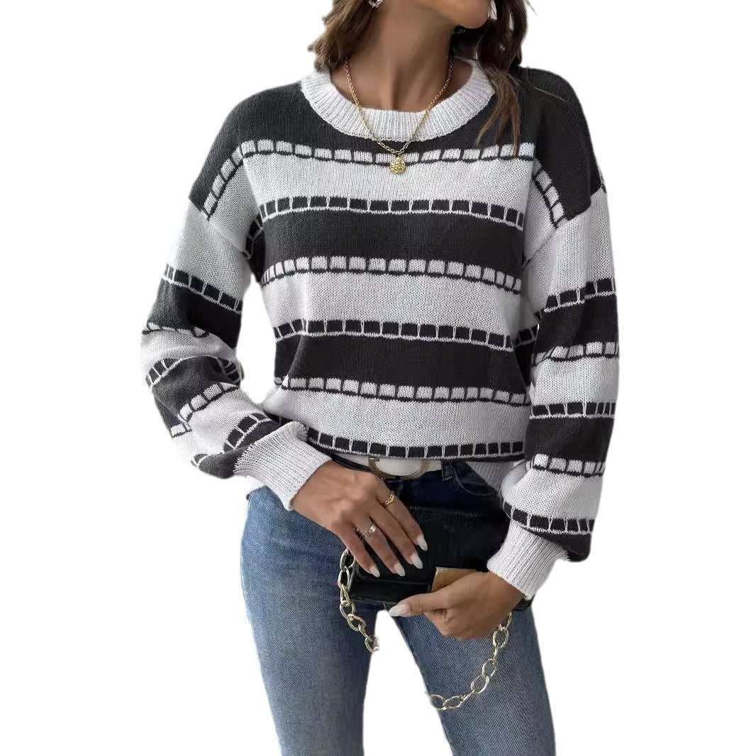 Women's Base Shirt Striped Colored Pullover Casual Sweater