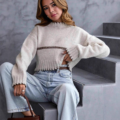 Short Stitching Sweater Loose Casual American Casual Fashion Women