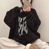 Printed Design Contrast Color Loose Casual Long Sleeves Pullover Sweater