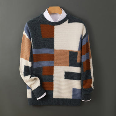 Maglione in cashmere da uomo, girocollo largo, multicolore