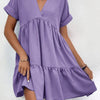 Sweet V-neck Solid Color Wide Hem Leisure Skirt Dress