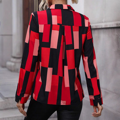 Blusa a maniche lunghe da donna versatile con stampa geometrica
