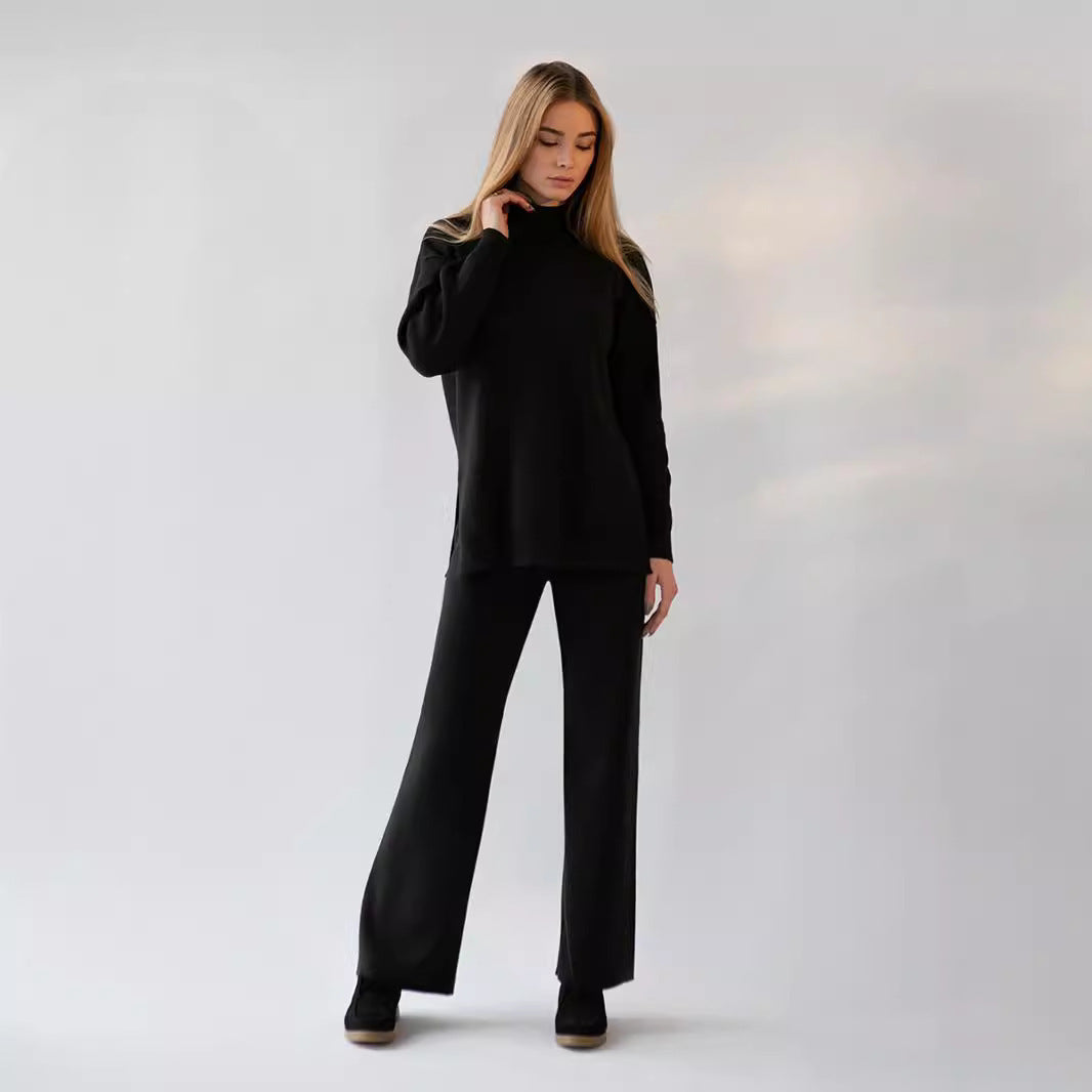 Women's Turtleneck Soft Fashion Casual Slit Sweater Suit