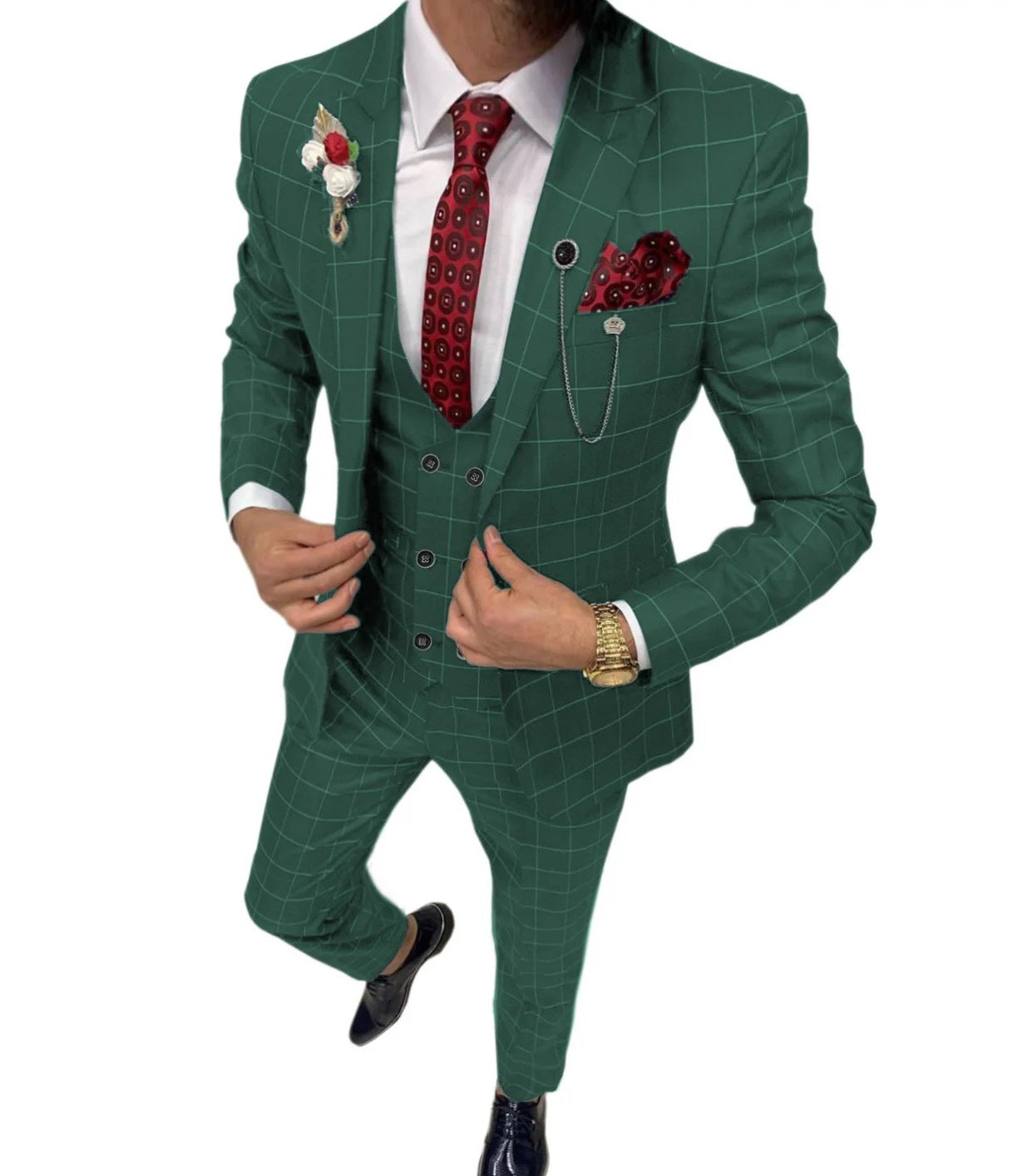 Completo da uomo in tre pezzi, versatile e semplice, con fantasia a quadri