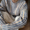 Retro Multi-colored Stripe Casual Trend Knitted Sweater Men's Design Round Neck Pullover
