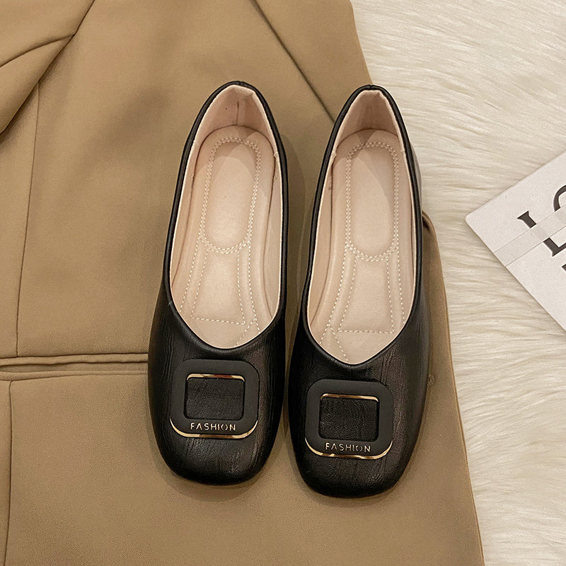 Scarpe con tacco quadrato retrò da donna, fondo morbido, Gommino