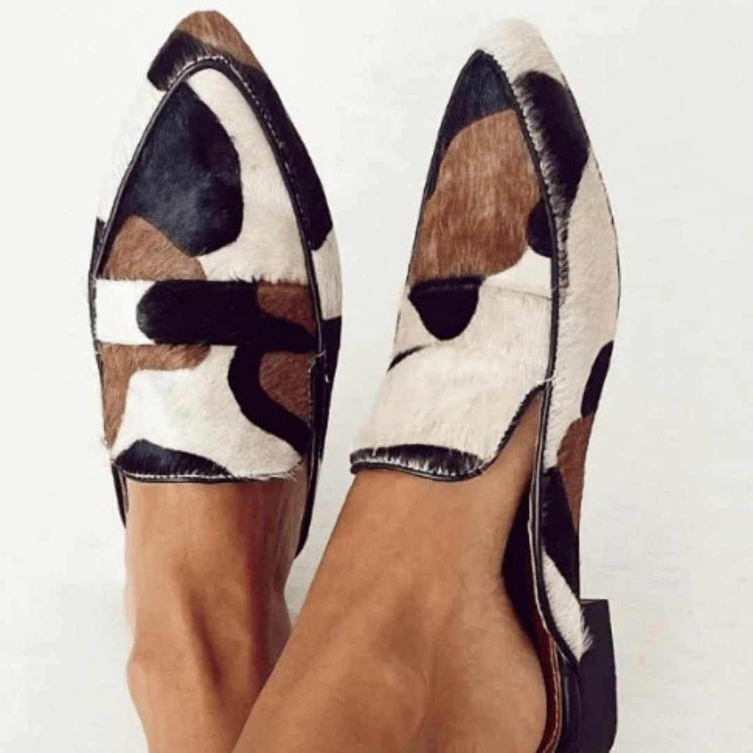 Scarpe da donna retrò con punta arrotondata e tacco basso in finta crine di cavallo