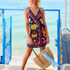Women's Vacation Casual Retro Print Tie Front Cami Mini Dress