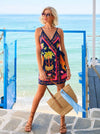 Women's Vacation Casual Retro Print Tie Front Cami Mini Dress