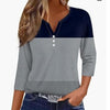 Women's T-shirt V-neck Half-open Tube Three-button Printed 34 Sleeves Top