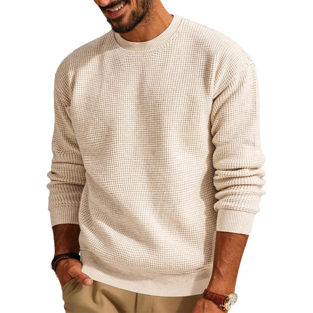 Maglione da uomo a girocollo in maglia a nido d'ape, top casual