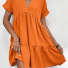 Sweet V-neck Solid Color Wide Hem Leisure Skirt Dress
