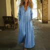 Loose And Comfortable V-neck Denim Maxi Dress With Pockets