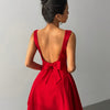 Elegant Red Evening Gown With A Bold Open Back Sleeveless Spaghetti Strap A Line Dress