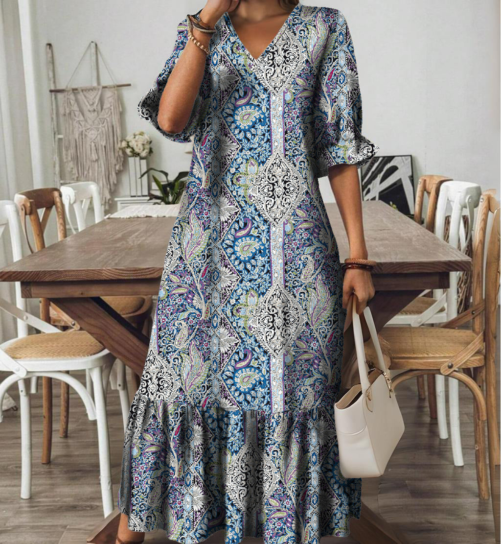 New Summer V-Neck Long Dress For European And American Styles