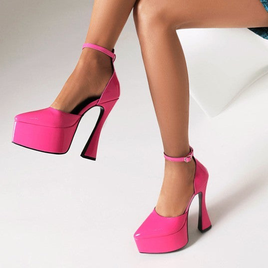 Pointed Toe Chunky Heel Buckle Women's Shoes
