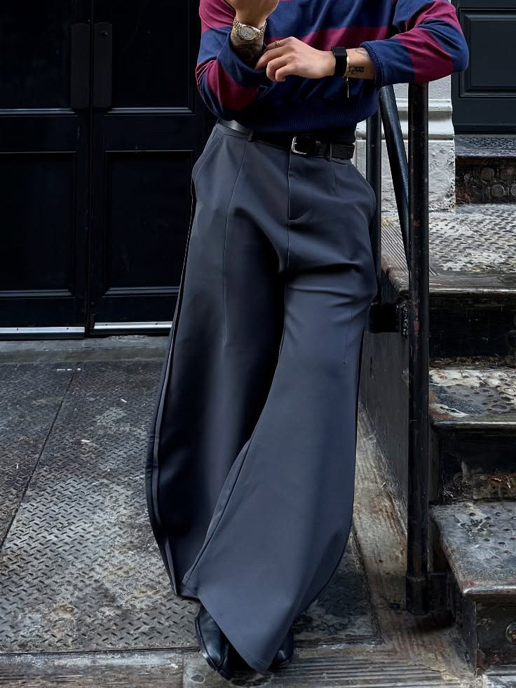 Elegant Grey Scimitar Wide-Leg Pants