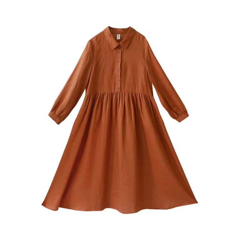 Gonna artistica in lino tinta unita autunnale da donna