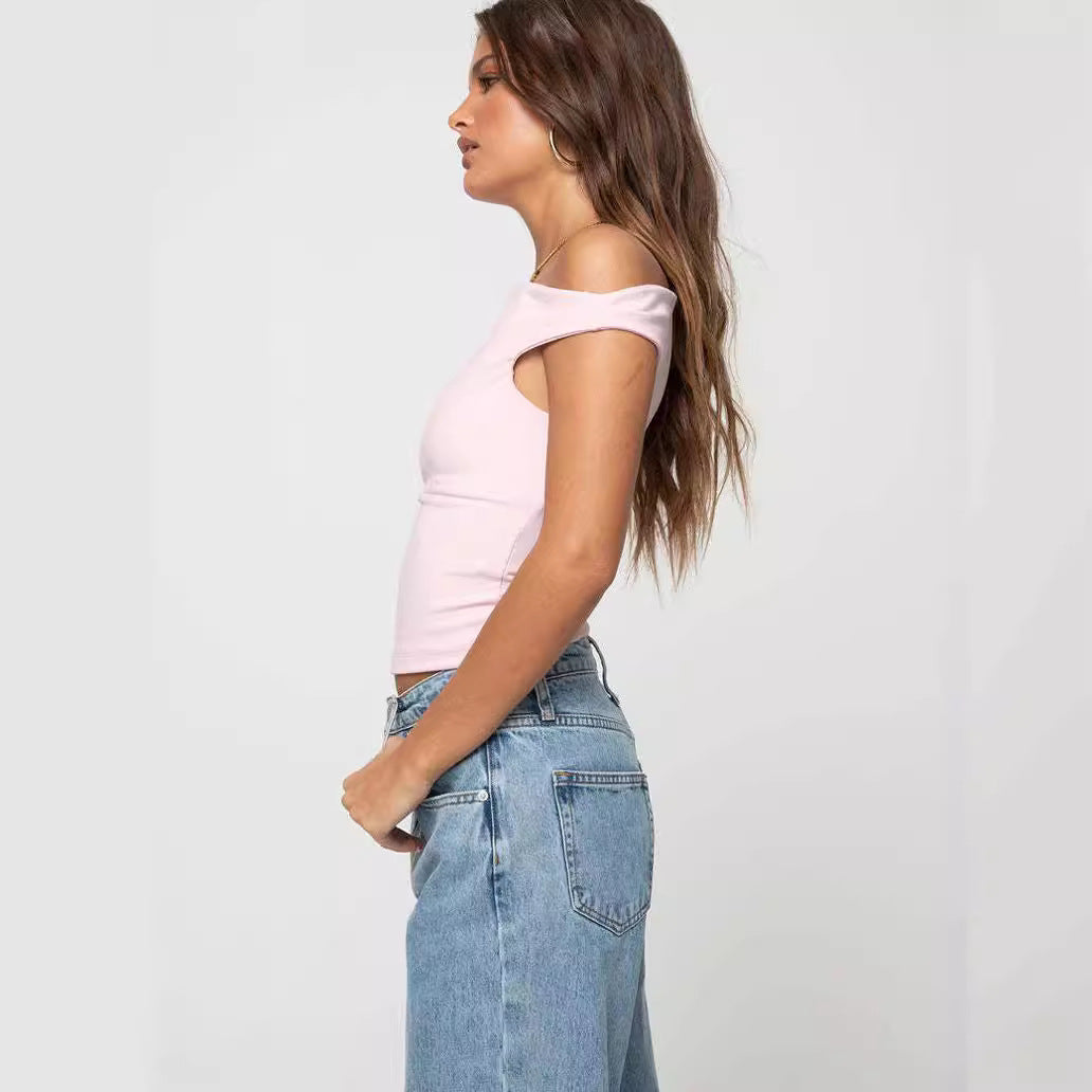 Top sexy da donna senza maniche con spalle scoperte