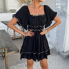 Womens French-style Square-neck Ruffled Short-sleeve Dress