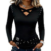Top da donna casual scollo a V con dettagli in metallo