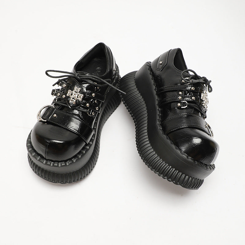 Platform Leather Shoes Women's Dark Japanese Style