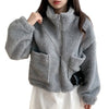 Retro Half Turtleneck Zipper Large Pocket All-matching Thick Warm Coat