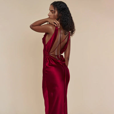 Abito lungo da sera da donna in pizzo con allacciatura, stile banchetto