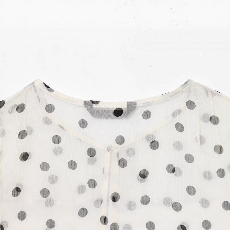 Top semi-trasparente alla moda, semplice e versatile in stile europeo e americano