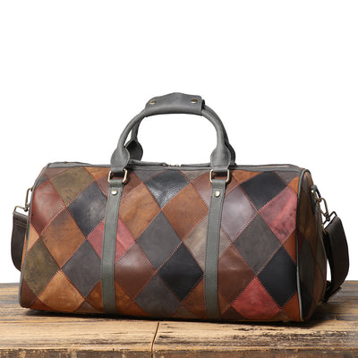 Vintage Men's Leather Rhombus Portable Travel Bag