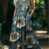 Womens Loose Fit Long Dress With Ocean Floral Print And Large Pockets
