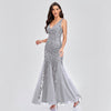 Vestito lungo sexy senza maniche con scollo a V ricamato con paillettes slim a sirena