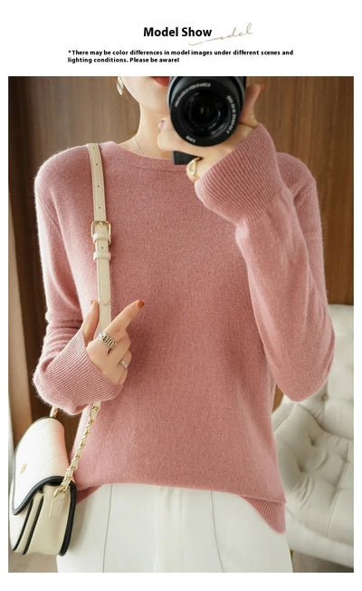 Loose Plus Size Crew Neck Sweater Solid Color Minimalist Thin Base Shirt