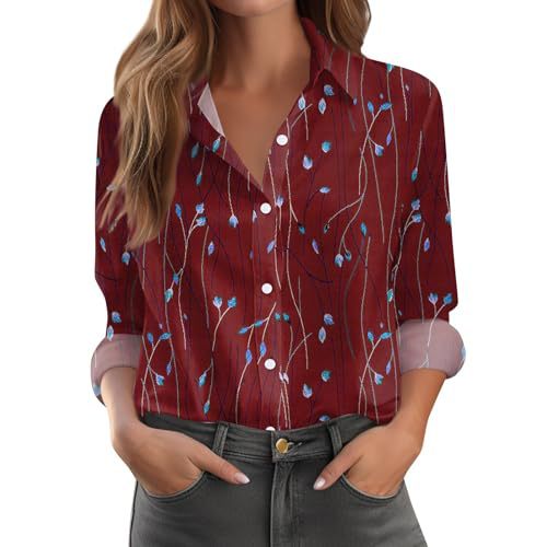 Womens Floral Polka-Dot Bush Print Long-Sleeve Shirt