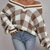 Color-contrast Check Sweater Pullover Loose