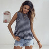Summer European And American Style Casual Plaid Crew-Neck Sleeveless Top