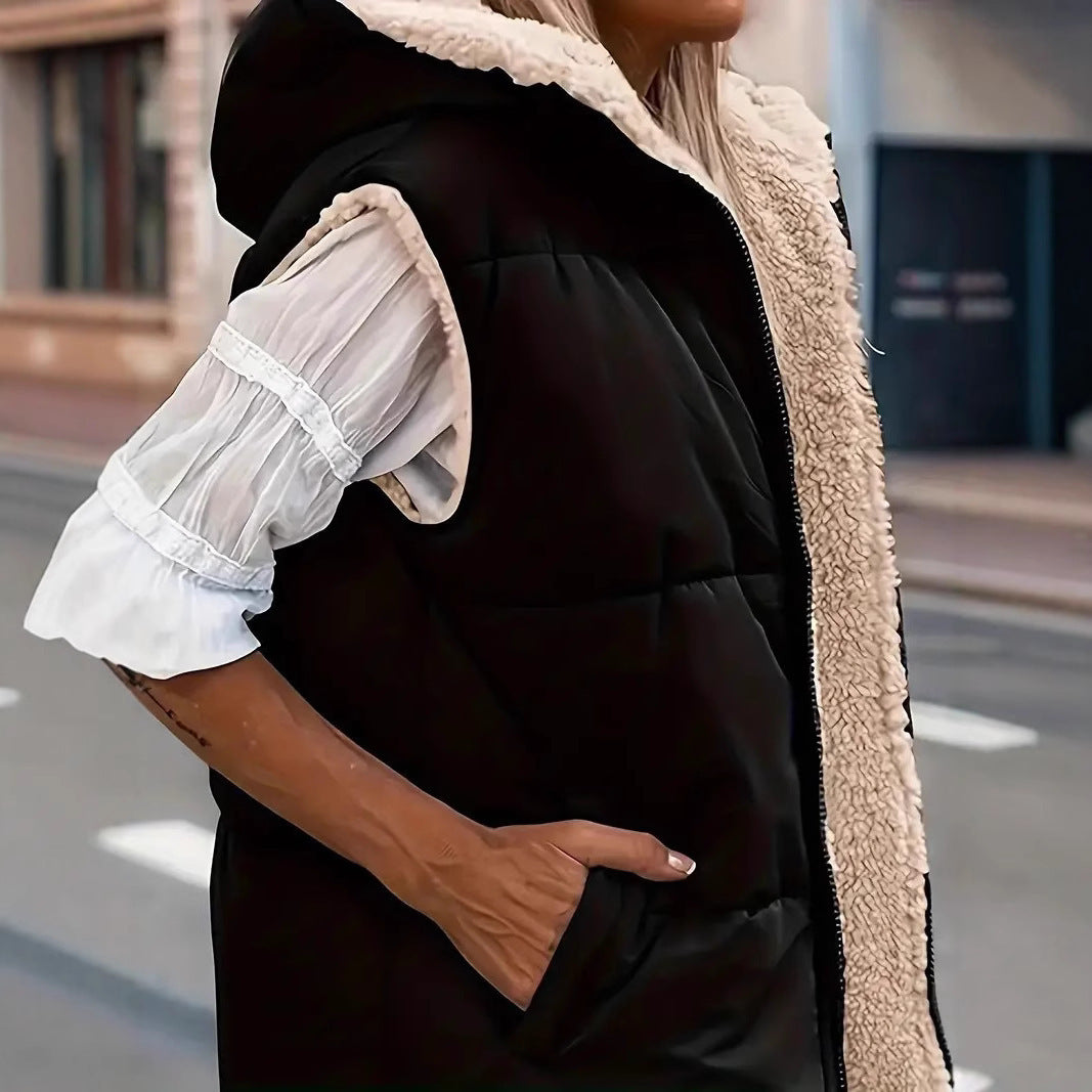 Cardigan gilet elegante con cappuccio e vestibilità slim double face