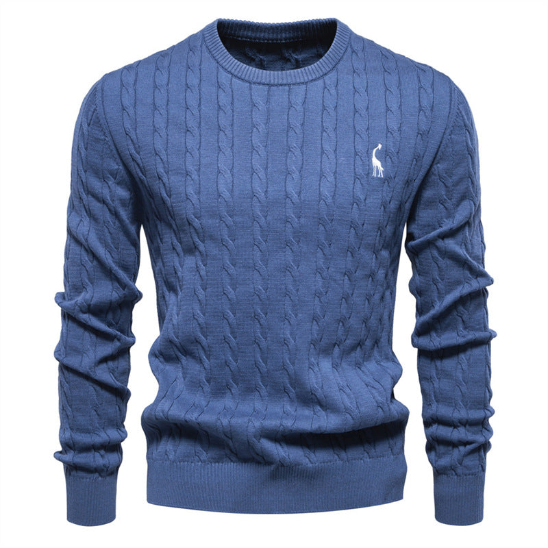 Maglione a Tinta Unita Ricamato in Maglia con Motivo Cervo