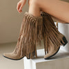 Women's High Boots Autumn And Winter Suede High Heel Tassel Boots Below The Knee