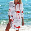 Womens Printed Resort Beach Shirt Bikini Cover-Up Blouse
